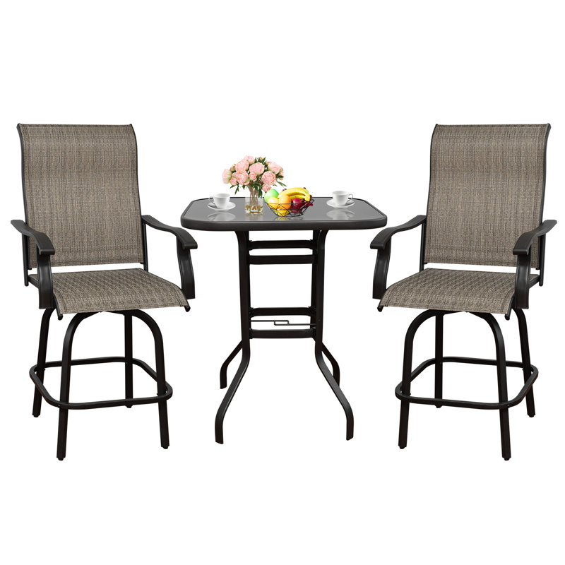 Red Barrel Studio® Rowel 3 Piece Height Outdoor Patio Swivel Bar Set